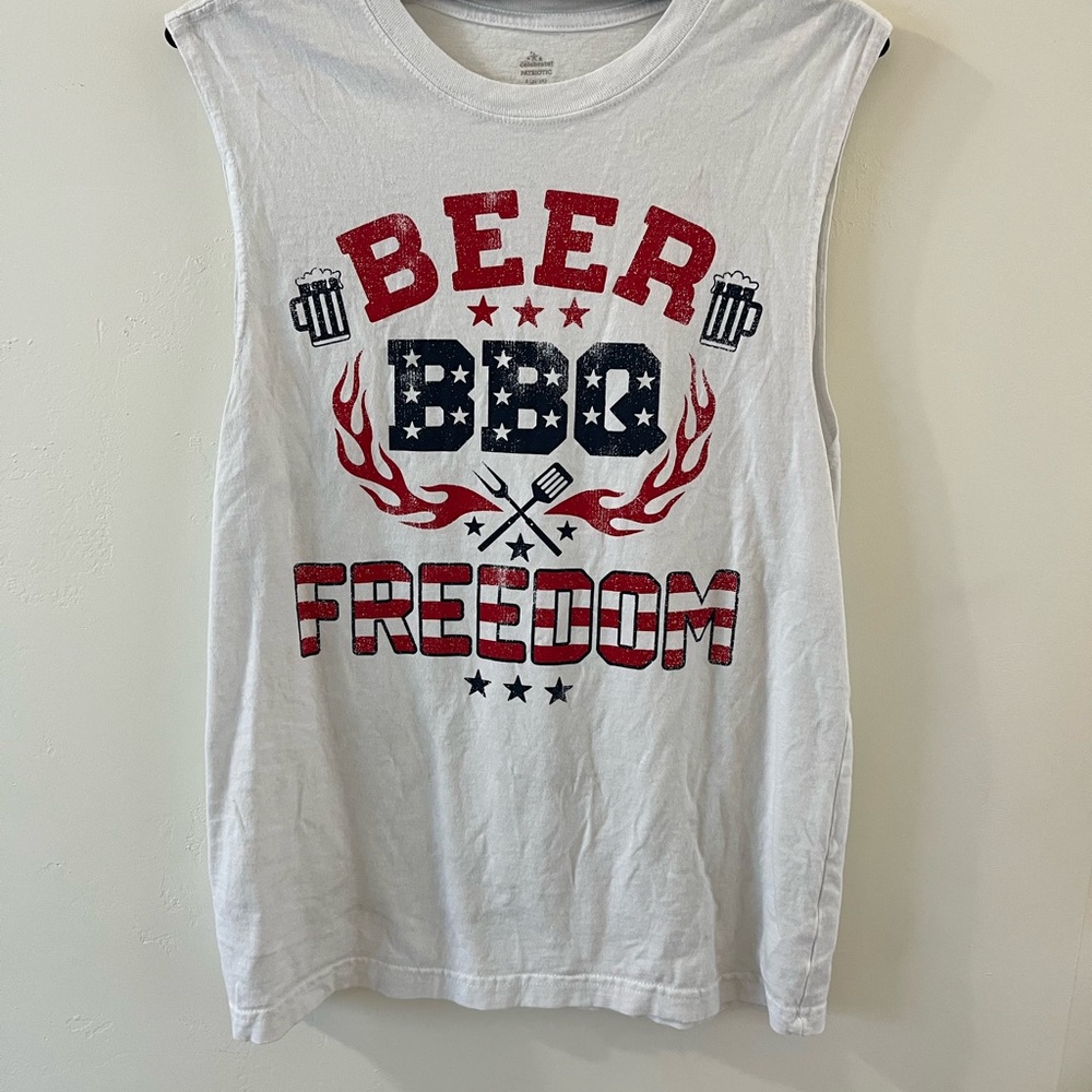White Sleeveless Beer BBQ Freedom Shirt